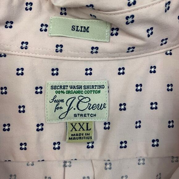 J Crew Shirt Mens XXL Slim Fit Pink Navy Cotton Stretch Printed Button Down - Picture 5 of 13